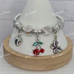 Silver Charm Bracelet with Heart, Cherry, and Butterfly BR227